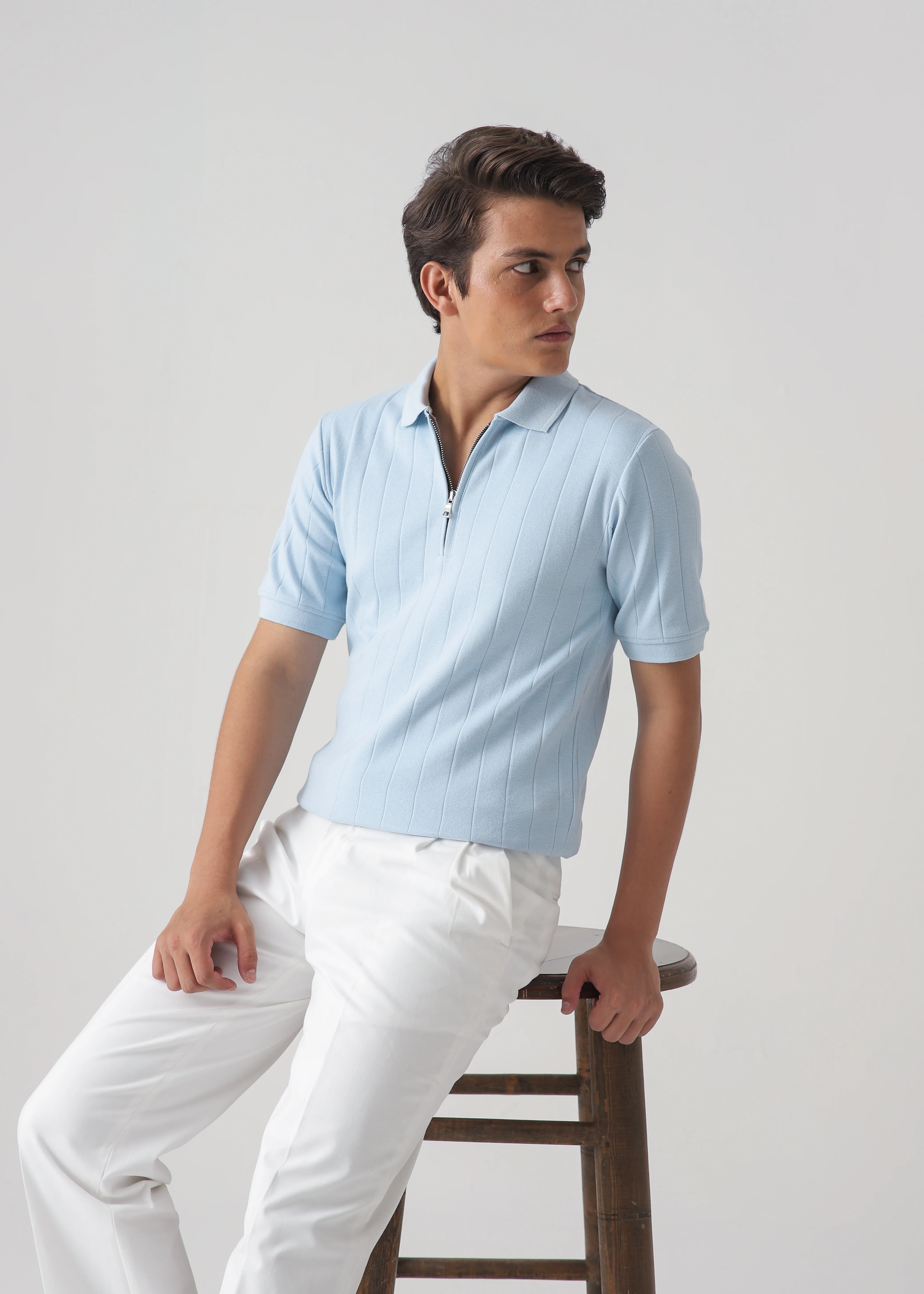 DROP NEEDLE ZIP POLO | POWDER BLUE - Image 6