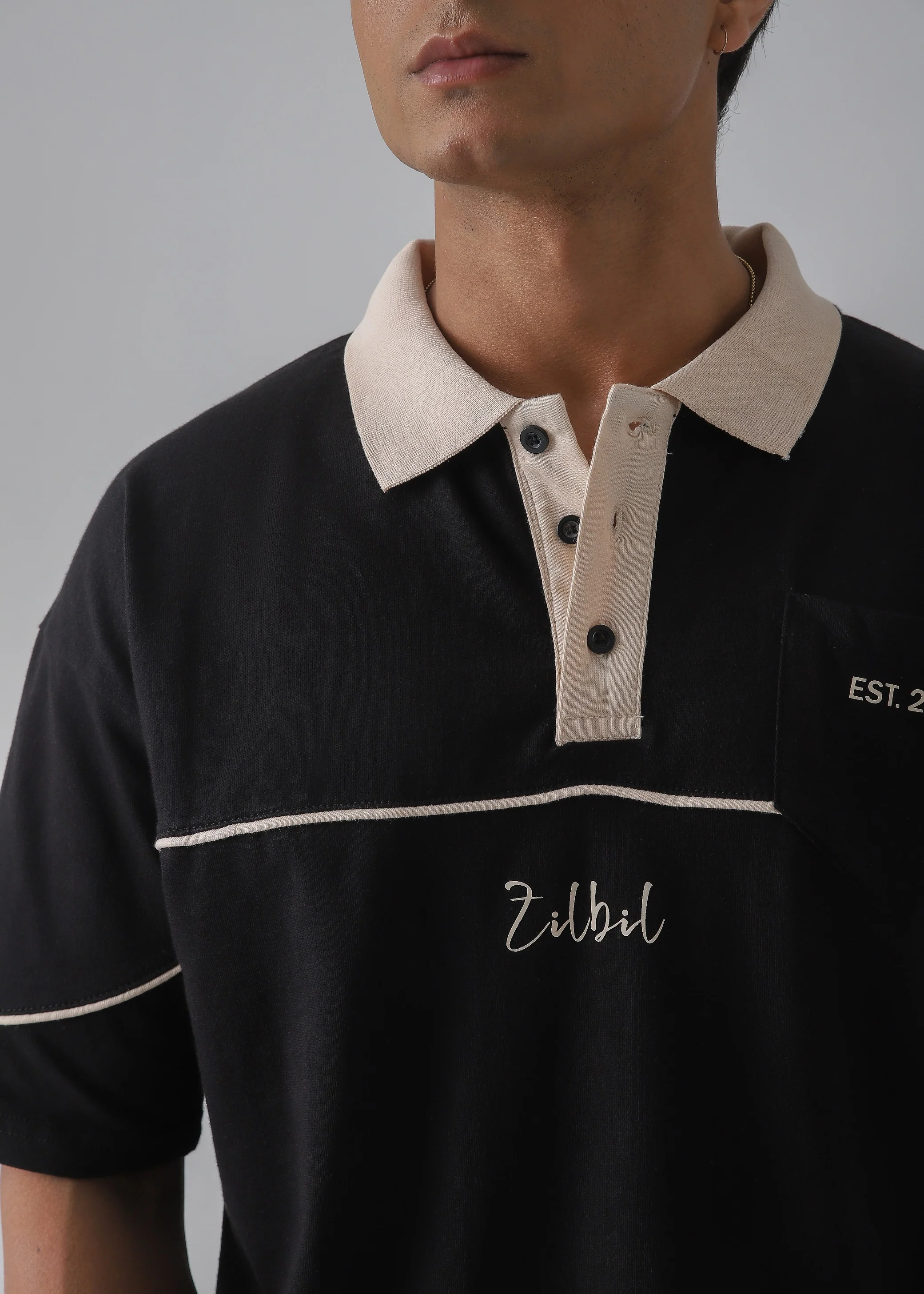 DROP SHOULDER POLO | BLACK - Image 3