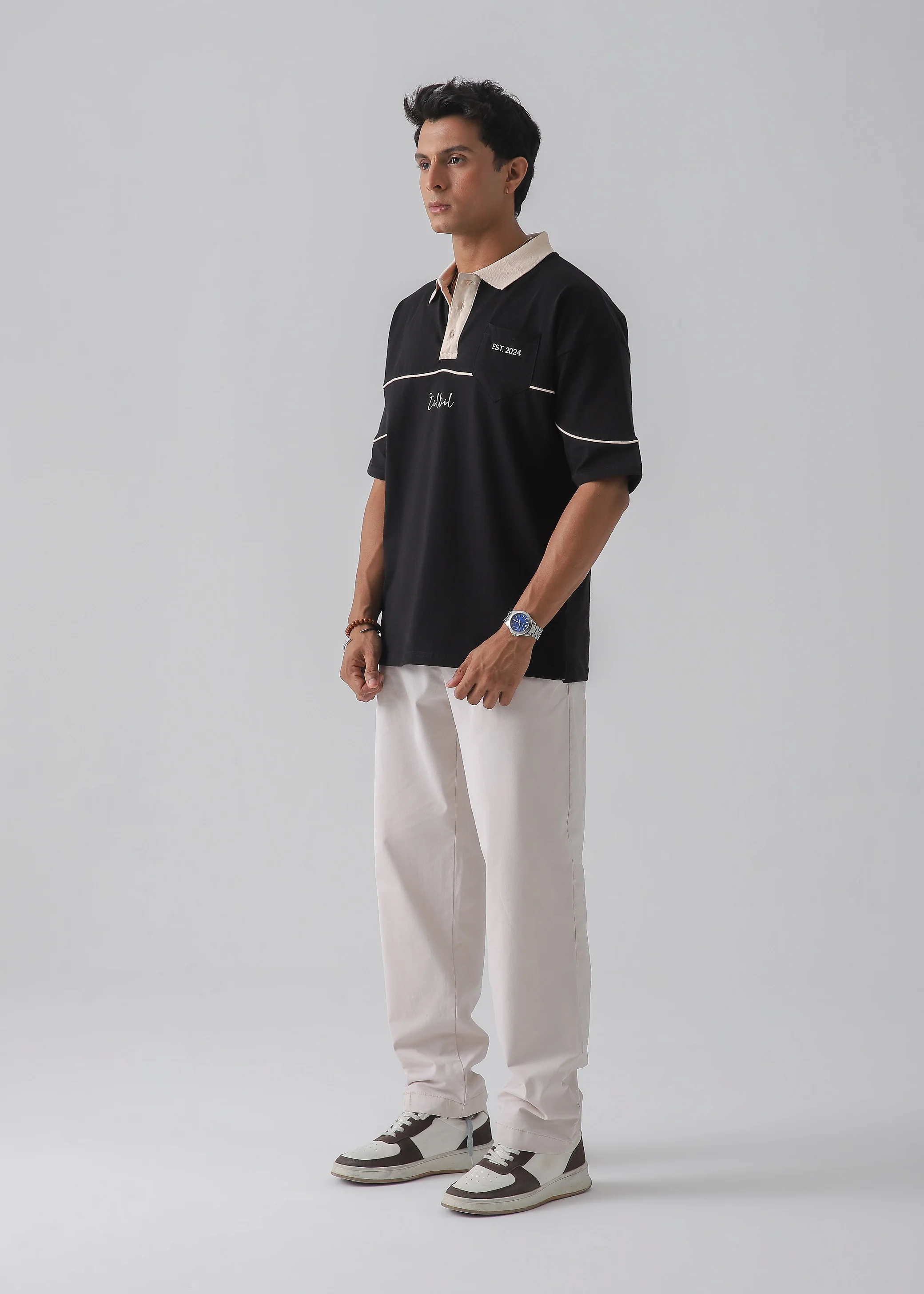 DROP SHOULDER POLO | BLACK - Image 4